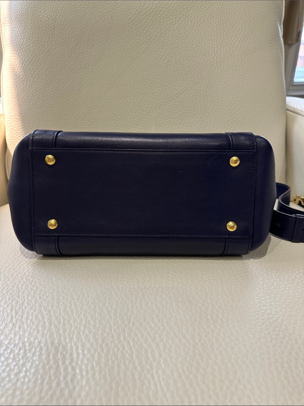 Salvatore Ferragamo Sofia Small Satchel in navy blue with gold-tone hardware. - Picture 4 of 11